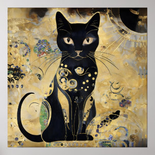 Zwarte kat uit vroeger tijden in gouden tint poster