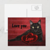 Zwarte kat Valentijn Feestdagenkaart (Voorkant / Achterkant)
