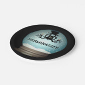 Zwarte kat valt kroonluchter herfst sneeuwbol papieren bordje (Gekanteld)