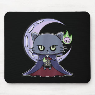 Zwarte Kat Vampier Dracula En Magisch Vuur Voor Muismat