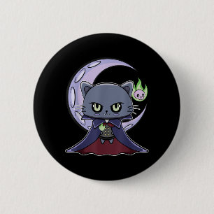 Zwarte Kat Vampier Dracula En Magisch Vuur Voor Ronde Button 5,7 Cm