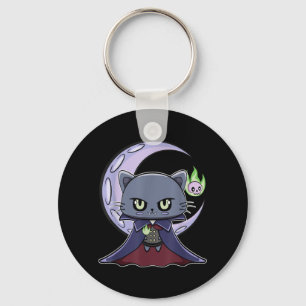 Zwarte Kat Vampier Dracula En Magisch Vuur Voor Sleutelhanger