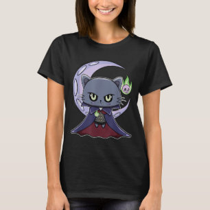Zwarte Kat Vampier Dracula En Magisch Vuur Voor T-shirt
