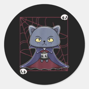 Zwarte Kat Vampier Dracula En Monster Voorwerp Voo Ronde Sticker