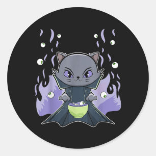 Zwarte Kat Vampier Dracula En Ramen Voor Halloween Ronde Sticker