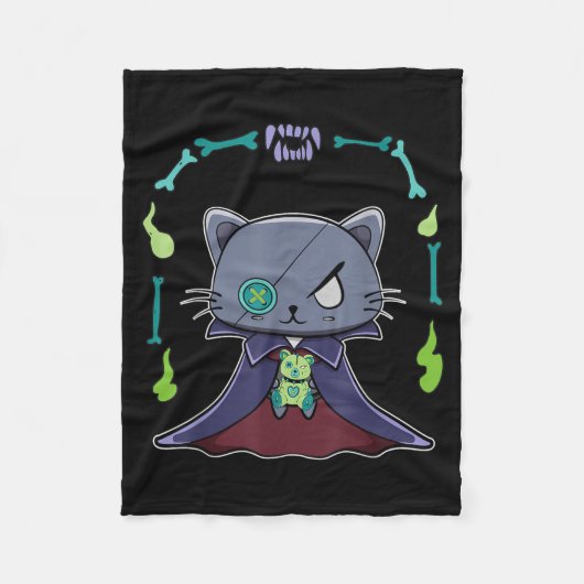 Zwarte Kat Vampier Dracula En Teddydbeer Voor Fleece Deken (Voorkant)