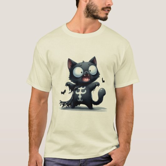 Zwarte kat vampier vleermuis Halloween sticker ✨🐾 T-shirt (Voorkant)