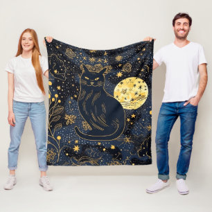 Zwarte kat van de Starry Skies Fleece Deken