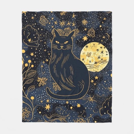 Zwarte kat van de Starry Skies Fleece Deken (Voorkant)