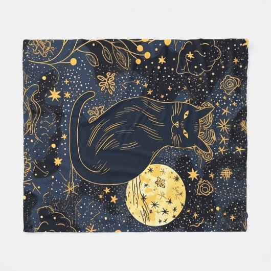 Zwarte kat van de Starry Skies Fleece Deken (Voorkant (Horizontaal))