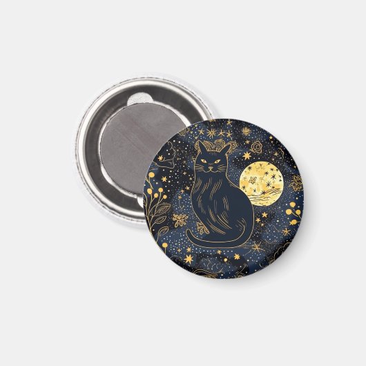 Zwarte kat van de Starry Skies Magnet (Voorkant / Achterkant)