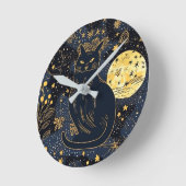 Zwarte kat van de Starry Skies Ronde Klok (Hoek)