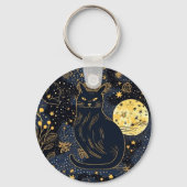 Zwarte kat van de Starry Skies Sleutelhanger (Voorkant)