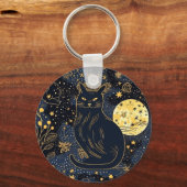 Zwarte kat van de Starry Skies Sleutelhanger (Voorkant)