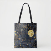 Zwarte kat van de Starry Skies Tote Bag (Voorkant)