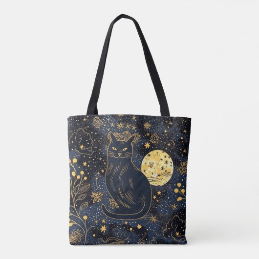 Zwarte kat van de Starry Skies Tote Bag (Achterkant)