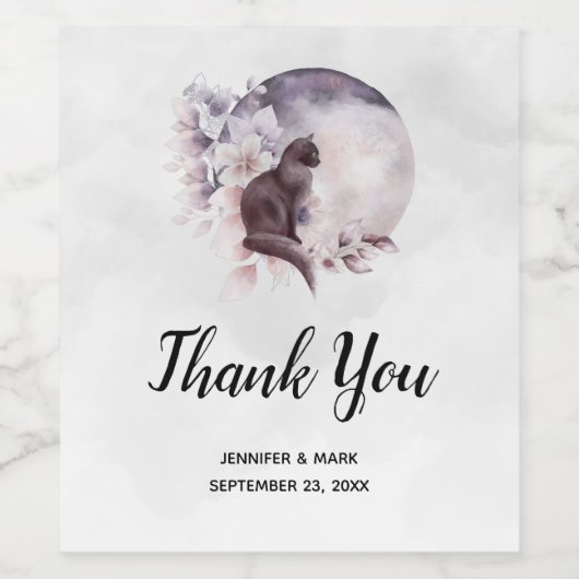 Zwarte kat van een Magical Full Moon Wedding Wijn Etiket (Enkel label)