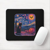 Zwarte kat Van Gogh Halloween Borstkanker Awarene Muismat (Met muis)