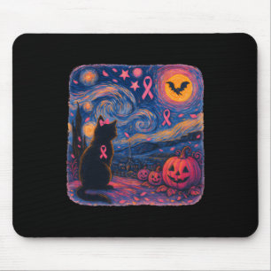 Zwarte kat Van Gogh Halloween Borstkanker Awarene Muismat