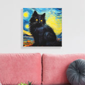 Zwarte kat van Gogh Sky Canvas Afdruk (Insitu (Woonkamer))