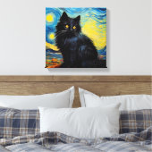 Zwarte kat van Gogh Sky Canvas Afdruk (Insitu (Slaapkamer))