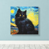 Zwarte kat van Gogh Sky Canvas Afdruk (Insitu (Houten vloer))