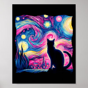 Zwarte Kat Van Gogh Sterrennacht Kunst Hartjes Val Poster