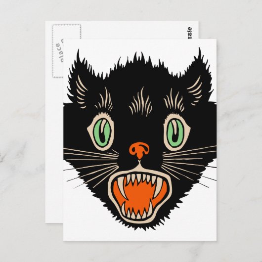 zwarte kat van Halloween Scared Briefkaart (Voorkant / Achterkant)