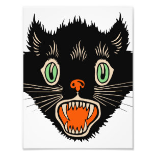  zwarte kat van Halloween Scared Foto Afdruk