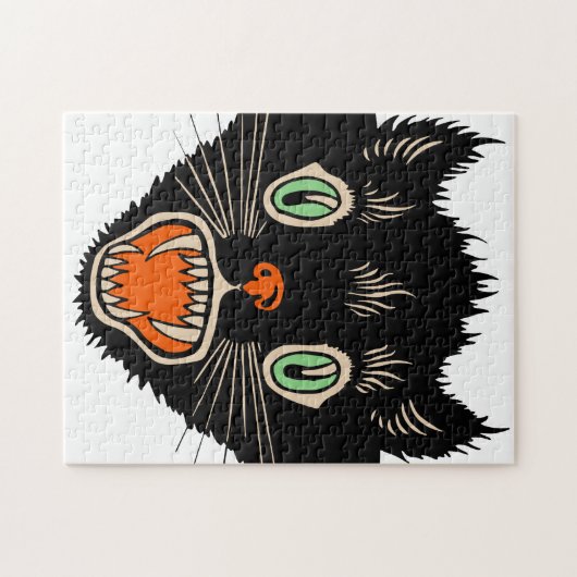  zwarte kat van Halloween Scared Legpuzzel (Horizontaal)