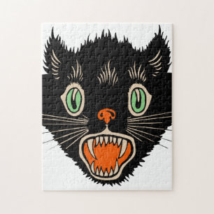 zwarte kat van Halloween Scared Legpuzzel