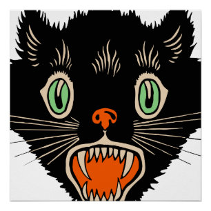  zwarte kat van Halloween Scared Poster