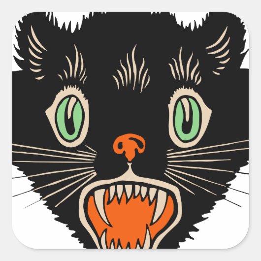 zwarte kat van Halloween Scared Vierkante Sticker (Voorkant)