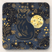 Zwarte kat van het Onderzetter van de Starry Skies