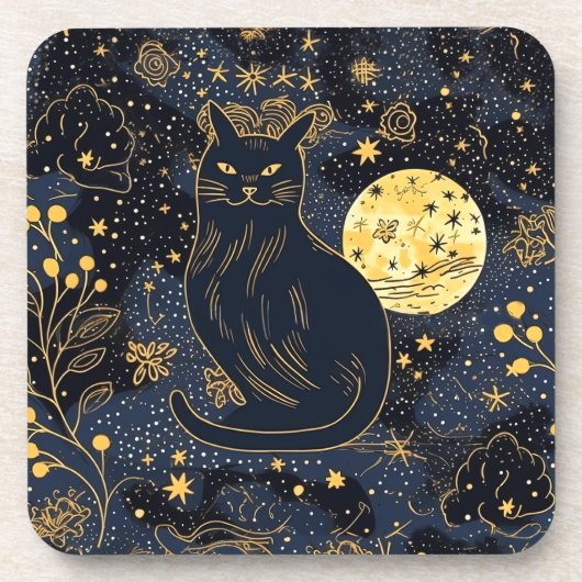 Zwarte kat van het Onderzetter van de Starry Skies (Voorkant)