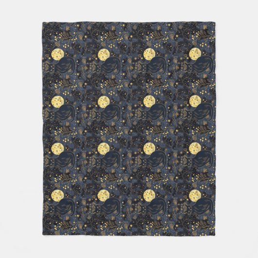 Zwarte kat van het 'Starry Skies'-patroon Fleece Deken (Voorkant)