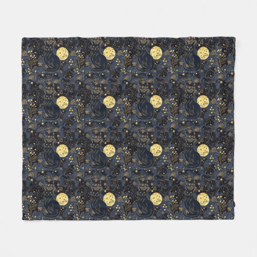 Zwarte kat van het 'Starry Skies'-patroon Fleece Deken (Voorkant (Horizontaal))