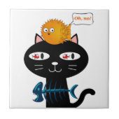 Zwarte kat van keramische Tegel, visachtige Botten Tegeltje (Voorkant)