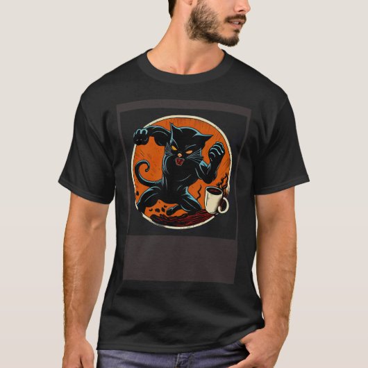 Zwarte Kat Vechtkoffie T-shirt (Voorkant)