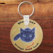Zwarte kat veel succes sleutelhanger (Voorkant)
