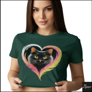 Zwarte Kat Veer Hart Neon Pop Art T-shirt