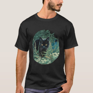 Zwarte kat verborgen in het hoge gras t-shirt