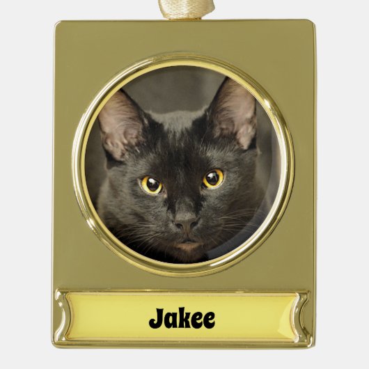 Zwarte kat verguld banner ornament (Voorkant)
