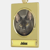 Zwarte kat verguld banner ornament (Links)