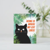 Zwarte kat verhuisbericht briefkaart (Staand voorkant)