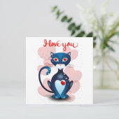 Zwarte kat verliefd feestdagenkaart (Staand voorkant)