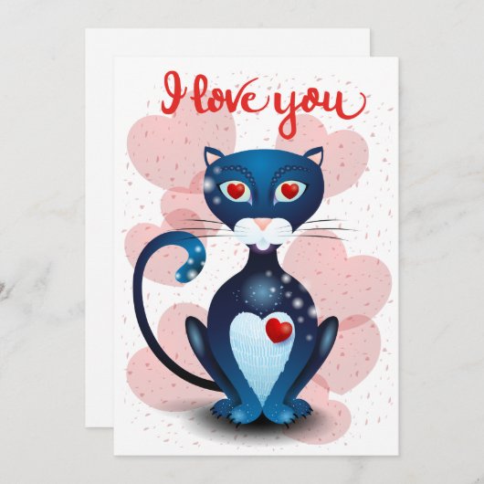 Zwarte kat verliefd feestdagenkaart (Voorkant / Achterkant)