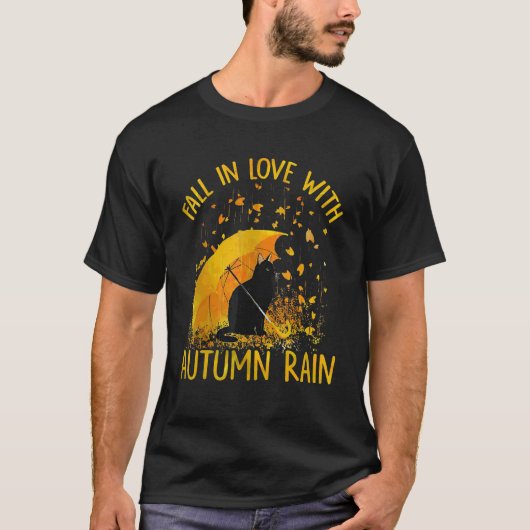 Zwarte Kat Verliefd Op Herfstregen T-shirt (Voorkant)