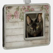Zwarte Kat Verzilverd Omlijst Ornament (Rechts)
