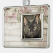 Zwarte Kat Verzilverd Omlijst Ornament (Links)